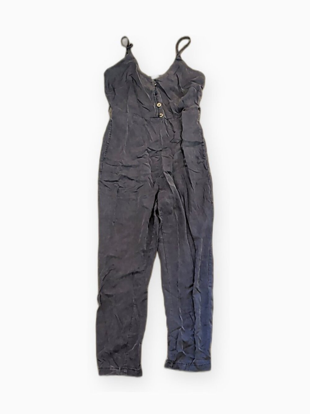 Modern Vintage Navy Jumpsuit Romper | Button Front Wide Leg | Size S